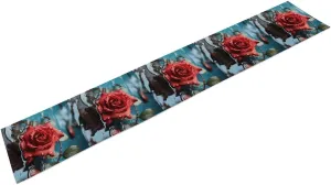 Red Rose in Water Table Runner for Kitchen Dining, Summer Linen Table Runners Vintage Long Tablescarf Farmhouse Tablecloth for Holiday Parties, Weddings Decor 13x72 Inch