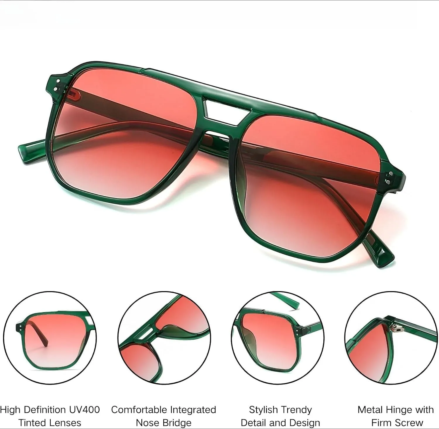 Retro Big Square Sunglasses - Polarized Designer Aviator Style UV400 Protection