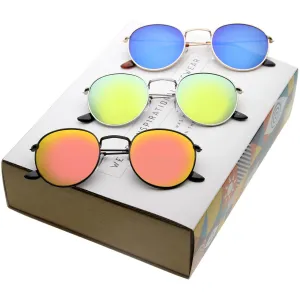 Retro Round Mirrored Flat Lens Metal Sunglasses A409 [Promo Box]