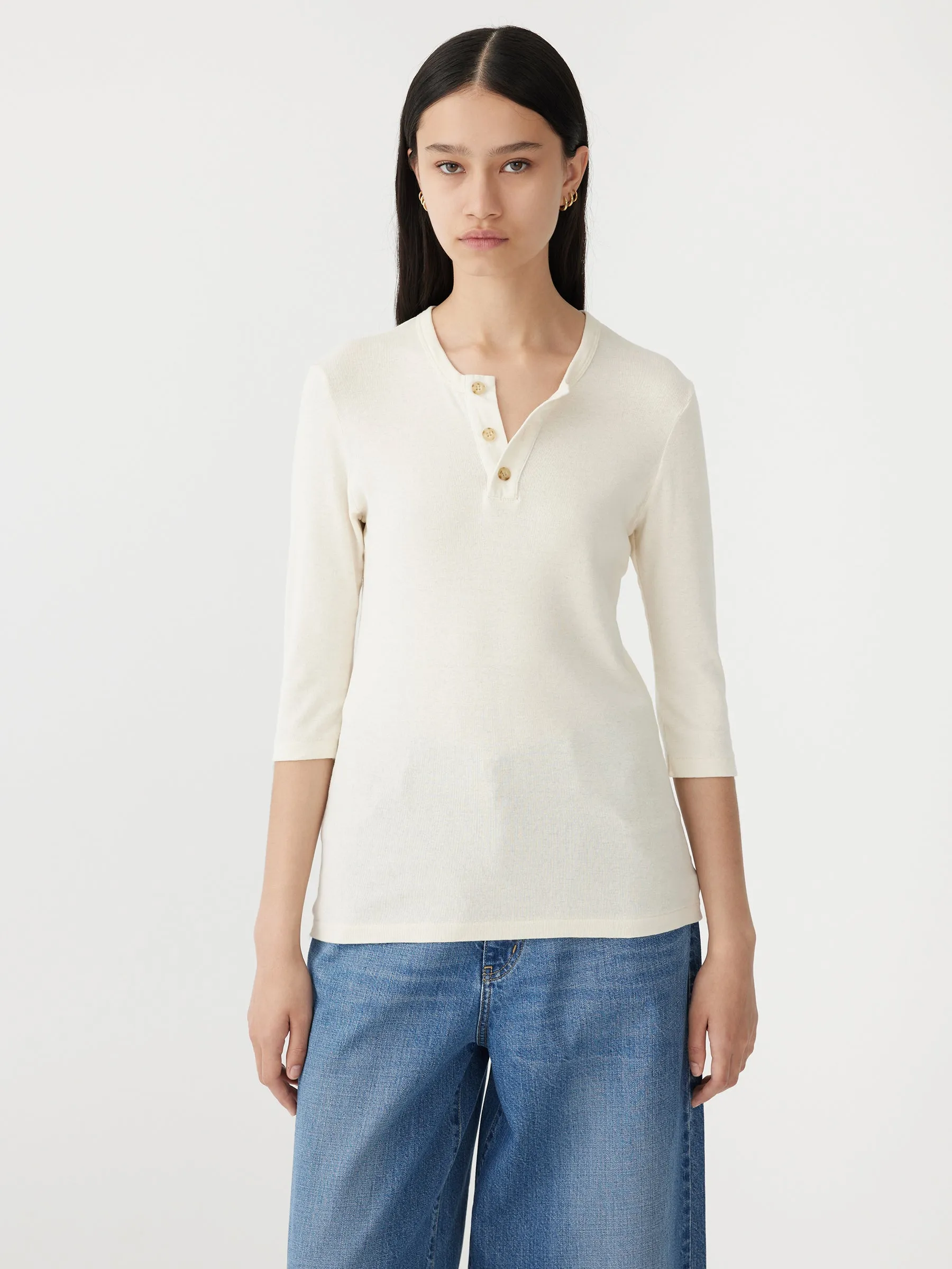 Rib Placket 3/4 Sleeve T-Shirt