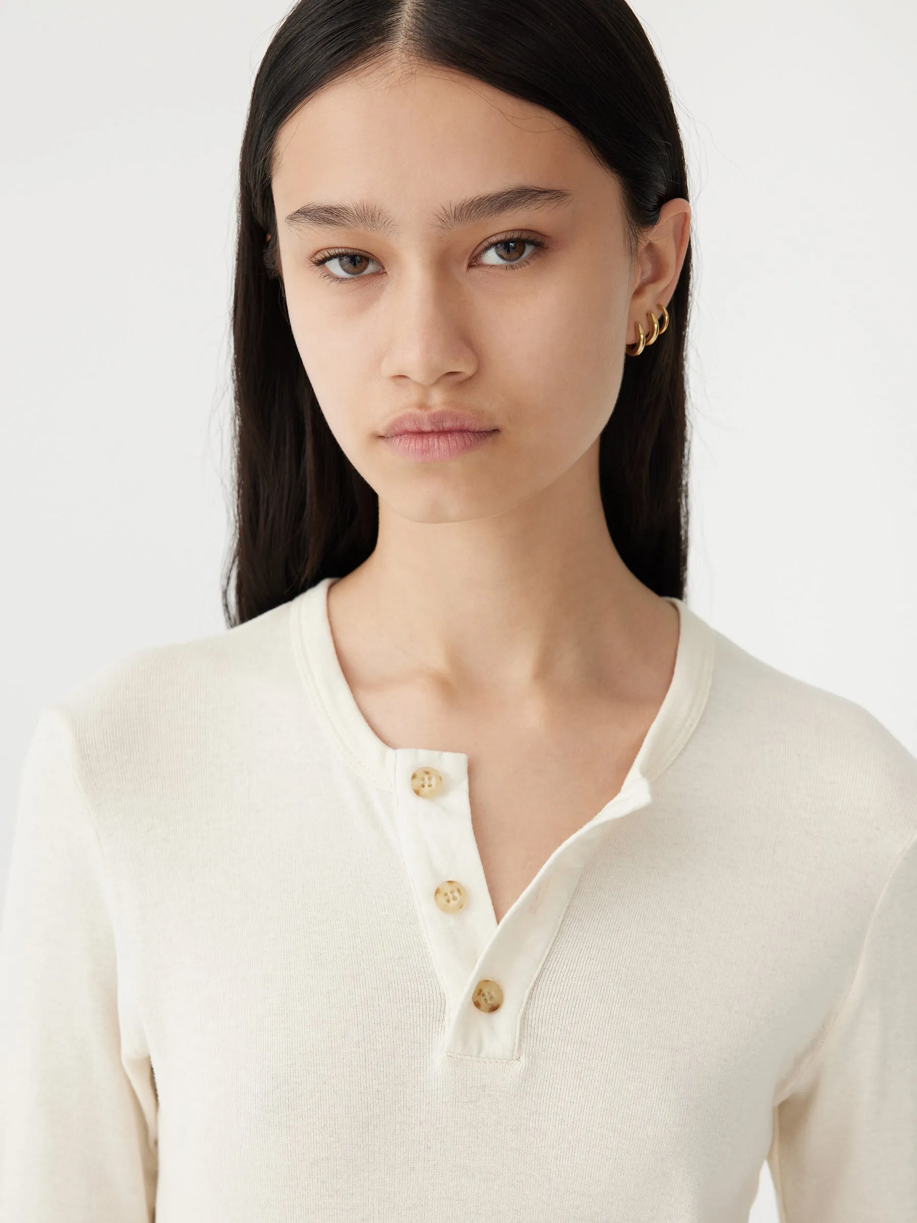 Rib Placket 3/4 Sleeve T-Shirt