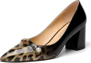 ROSERWISH Womens Patent Party Pointed Toe Slip On Fashion Casual Block Mid Heel Pumps Dress Shoes 2.5 Inch