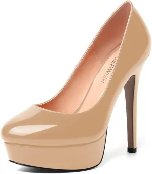 ROSERWISH Womens Round Toe Slip On Platform Patent Sexy Evening Party Stiletto High Heel Pumps Dress Shoes 5 Inch
