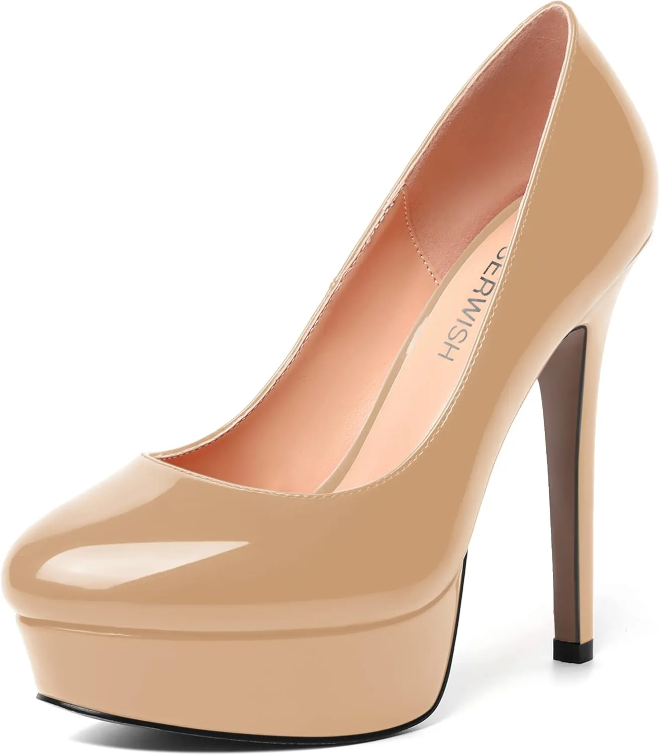 ROSERWISH Womens Round Toe Slip On Platform Patent Sexy Evening Party Stiletto High Heel Pumps Dress Shoes 5 Inch