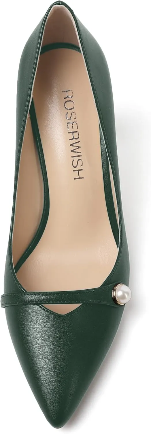 ROSERWISH Womens Slip On Elegant Wedding Fashion Pointed Toe Matte Stiletto High Heel Pumps Dress Shoes 3.5 Inch