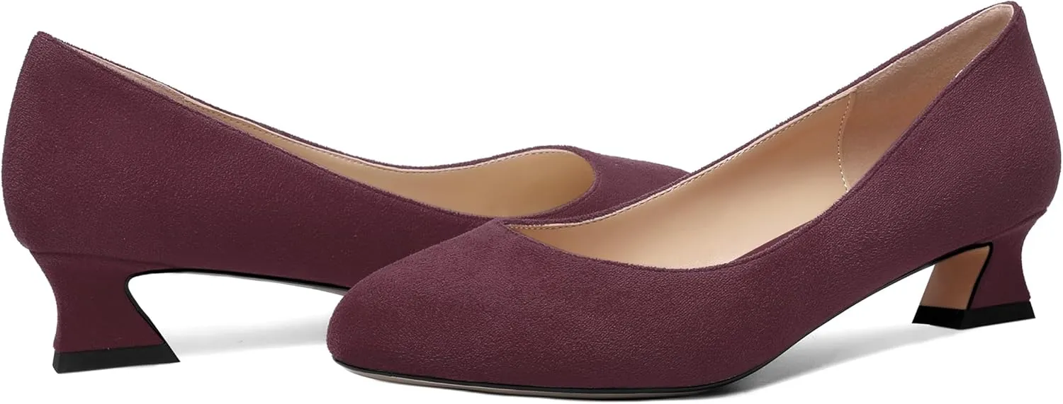 ROSERWISH Womens Suede Fashion Round Toe Casual Slip On Dating Chunky Low Heel Pumps Shoes 1.5 Inch