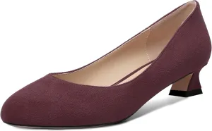 ROSERWISH Womens Suede Fashion Round Toe Casual Slip On Dating Chunky Low Heel Pumps Shoes 1.5 Inch
