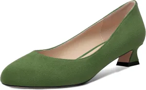 ROSERWISH Womens Suede Fashion Round Toe Casual Slip On Dating Chunky Low Heel Pumps Shoes 1.5 Inch