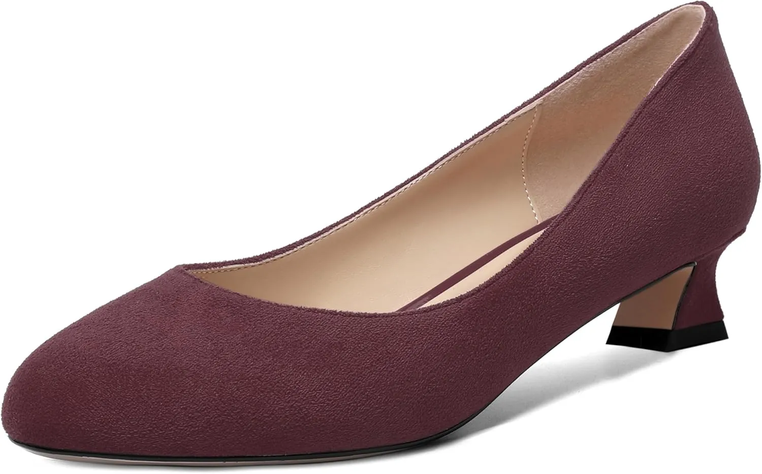 ROSERWISH Womens Suede Fashion Round Toe Casual Slip On Dating Chunky Low Heel Pumps Shoes 1.5 Inch