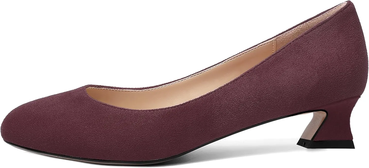 ROSERWISH Womens Suede Fashion Round Toe Casual Slip On Dating Chunky Low Heel Pumps Shoes 1.5 Inch