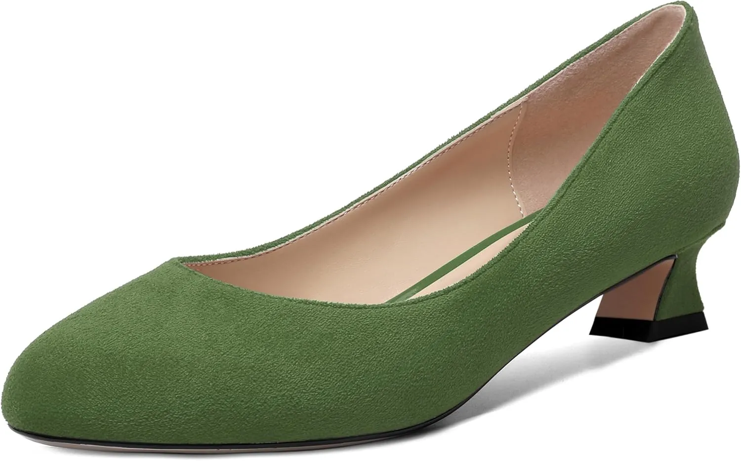 ROSERWISH Womens Suede Fashion Round Toe Casual Slip On Dating Chunky Low Heel Pumps Shoes 1.5 Inch