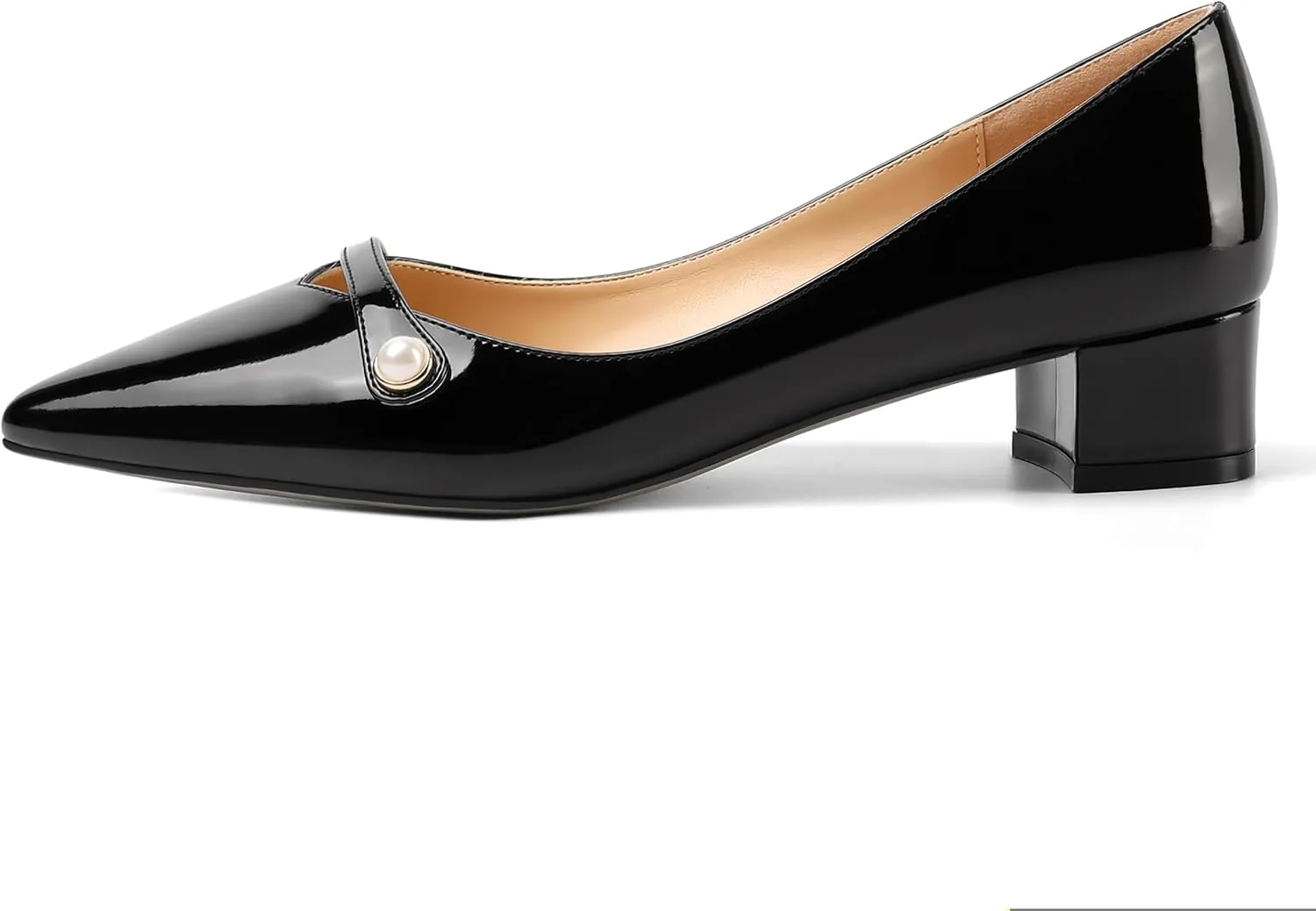 ROSERWISH Womens Work Wedding Slip On Patent Pointed Toe Cute Chunky Low Heel Pumps Dress Shoes 1.5 Inch