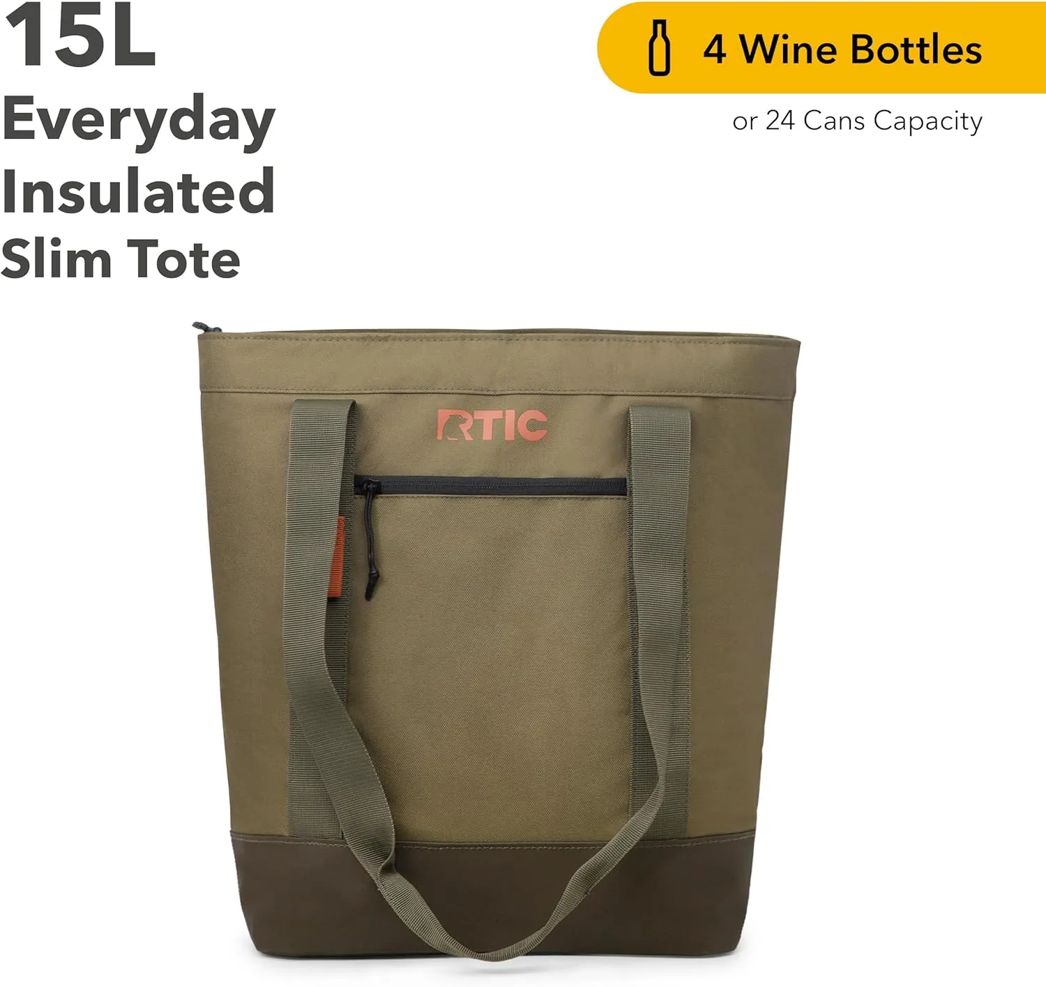 RTIC Everyday Insulated Slim Tote Cooler Bag, Waterproof for Beach, Grocery, Shopping, Fits 4 Wine Bottles or 24 Cans, 15L