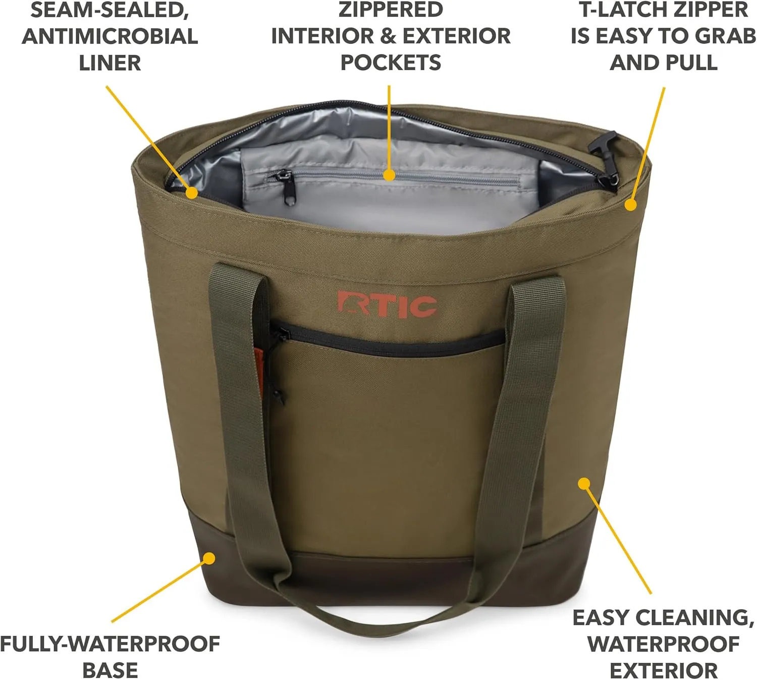 RTIC Everyday Insulated Slim Tote Cooler Bag, Waterproof for Beach, Grocery, Shopping, Fits 4 Wine Bottles or 24 Cans, 15L