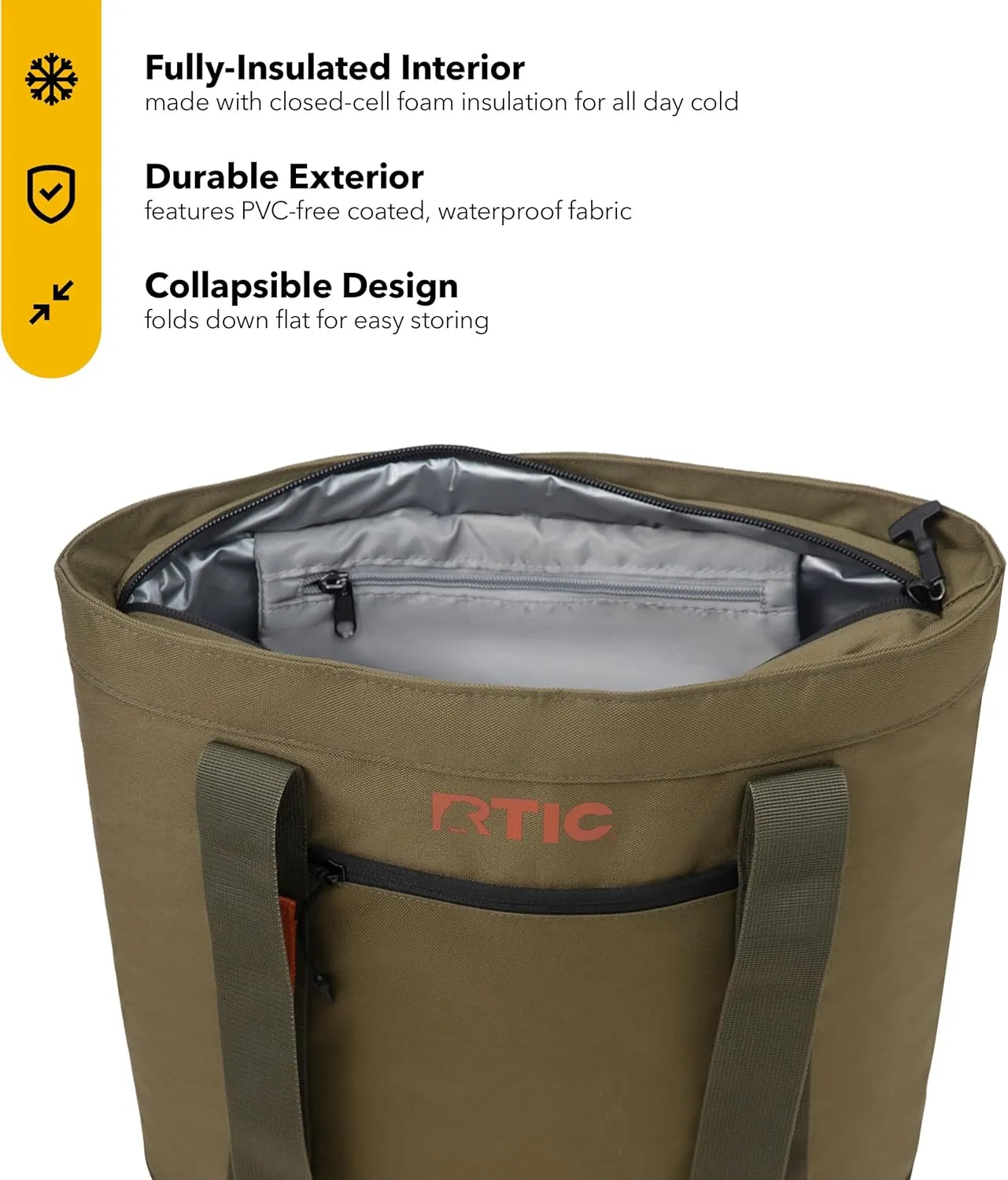 RTIC Everyday Insulated Slim Tote Cooler Bag, Waterproof for Beach, Grocery, Shopping, Fits 4 Wine Bottles or 24 Cans, 15L
