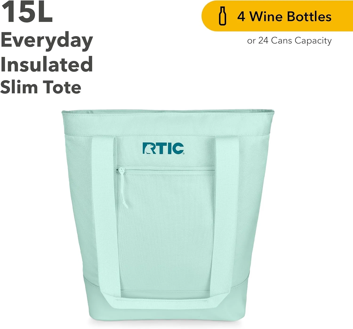 RTIC Everyday Insulated Slim Tote Cooler Bag, Waterproof for Beach, Grocery, Shopping, Fits 4 Wine Bottles or 24 Cans, 15L