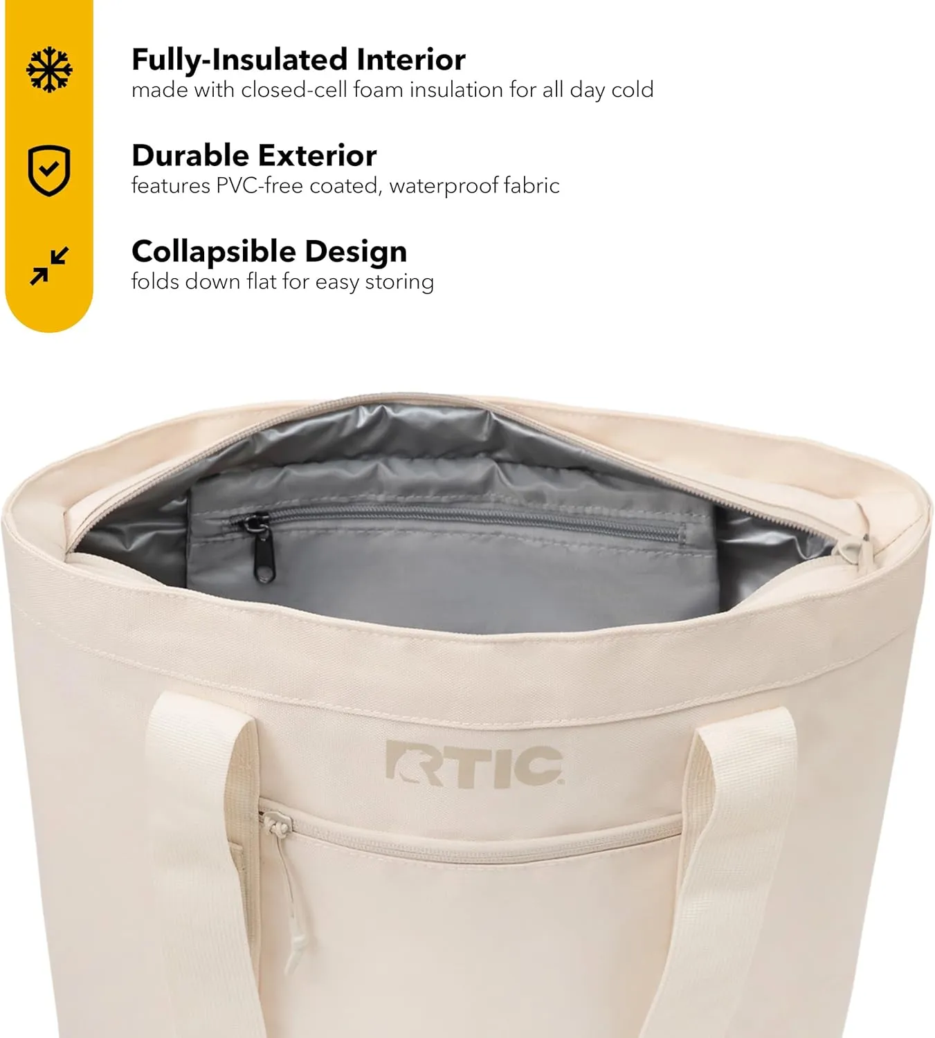 RTIC Everyday Insulated Slim Tote Cooler Bag, Waterproof for Beach, Grocery, Shopping, Fits 4 Wine Bottles or 24 Cans, 15L