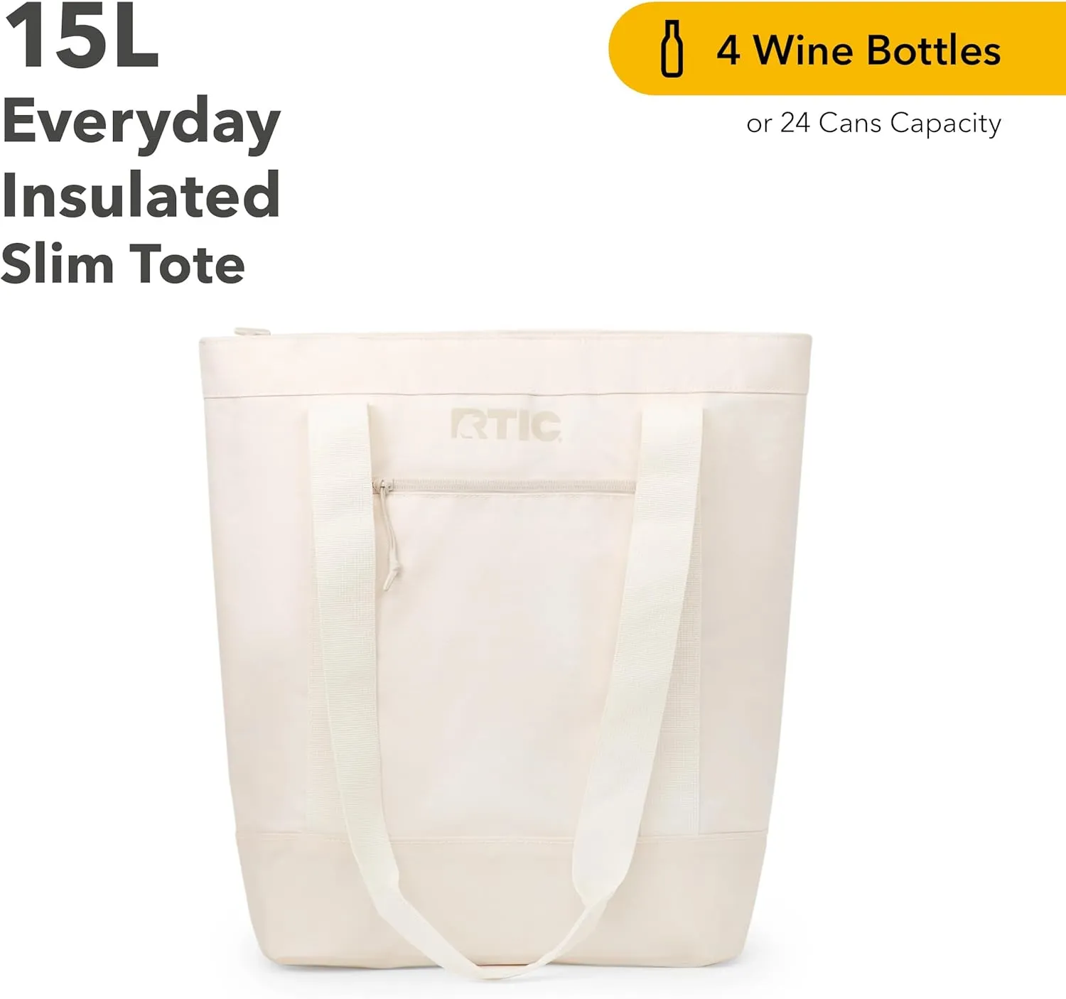 RTIC Everyday Insulated Slim Tote Cooler Bag, Waterproof for Beach, Grocery, Shopping, Fits 4 Wine Bottles or 24 Cans, 15L