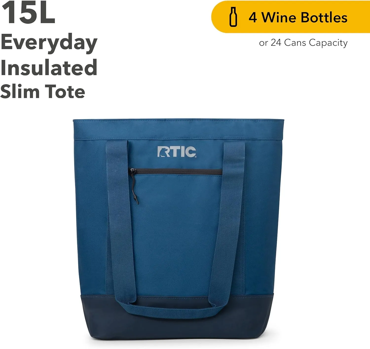 RTIC Everyday Insulated Slim Tote Cooler Bag, Waterproof for Beach, Grocery, Shopping, Fits 4 Wine Bottles or 24 Cans, 15L