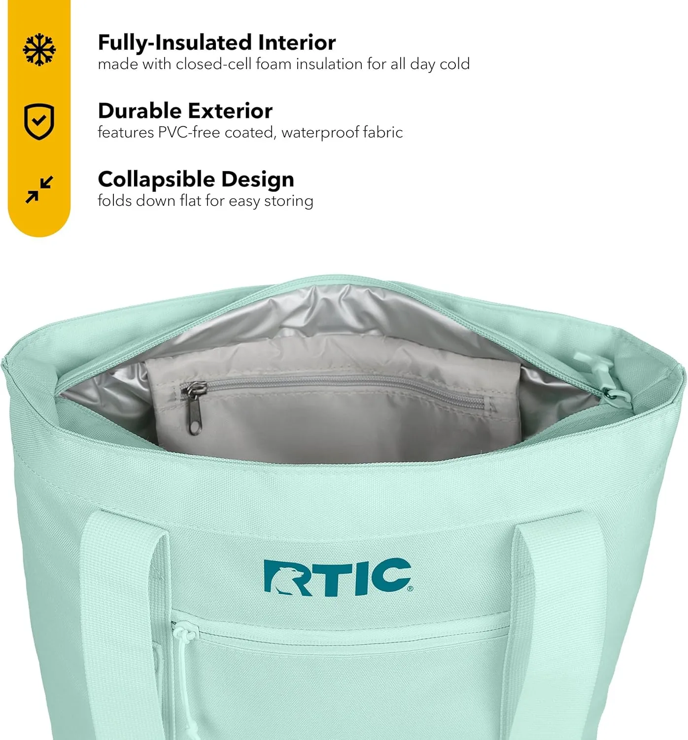 RTIC Everyday Insulated Slim Tote Cooler Bag, Waterproof for Beach, Grocery, Shopping, Fits 4 Wine Bottles or 24 Cans, 15L