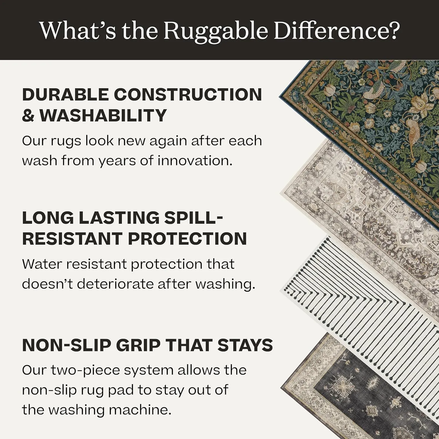 Ruggable Washable 8x10 Large Area Rug, Sarrah Hazel, Premium Vintage Rugs for Living Room, Bedroom, Kitchen, Office, Classroom with Gripper Non Slip Pad
