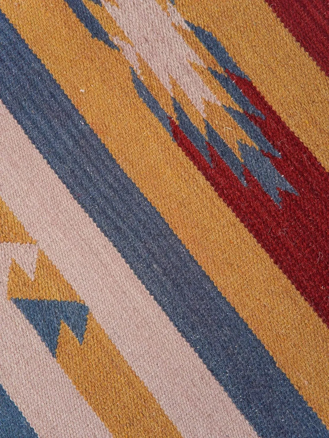 Rugsotic Carpets Hand Woven Flat Weave Kilim Wool ECO-Friendly Area Rugs - 5'x8', Rectangle Shape, Multicolor Color, Contemporary Modern Design, Low Pile Handmade Rugs for Living Room (D00124)