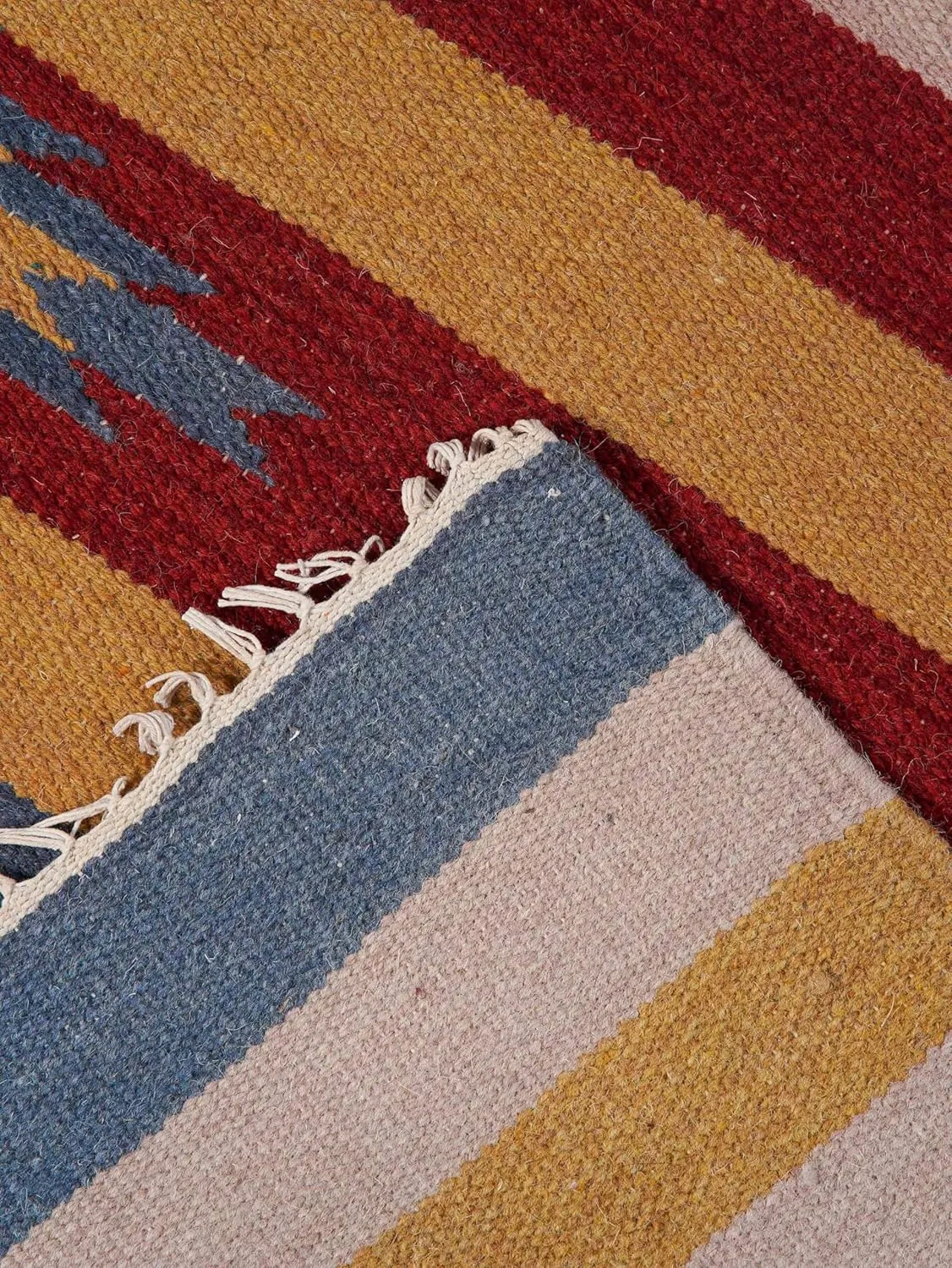 Rugsotic Carpets Hand Woven Flat Weave Kilim Wool ECO-Friendly Area Rugs - 5'x8', Rectangle Shape, Multicolor Color, Contemporary Modern Design, Low Pile Handmade Rugs for Living Room (D00124)