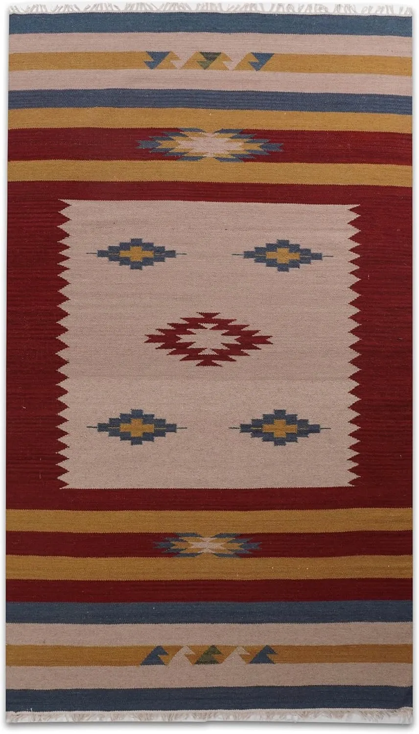 Rugsotic Carpets Hand Woven Flat Weave Kilim Wool ECO-Friendly Area Rugs - 5'x8', Rectangle Shape, Multicolor Color, Contemporary Modern Design, Low Pile Handmade Rugs for Living Room (D00124)