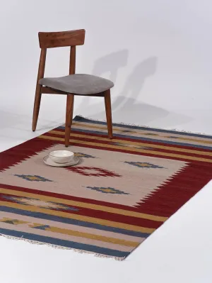 Rugsotic Carpets Hand Woven Flat Weave Kilim Wool ECO-Friendly Area Rugs - 5'x8', Rectangle Shape, Multicolor Color, Contemporary Modern Design, Low Pile Handmade Rugs for Living Room (D00124)