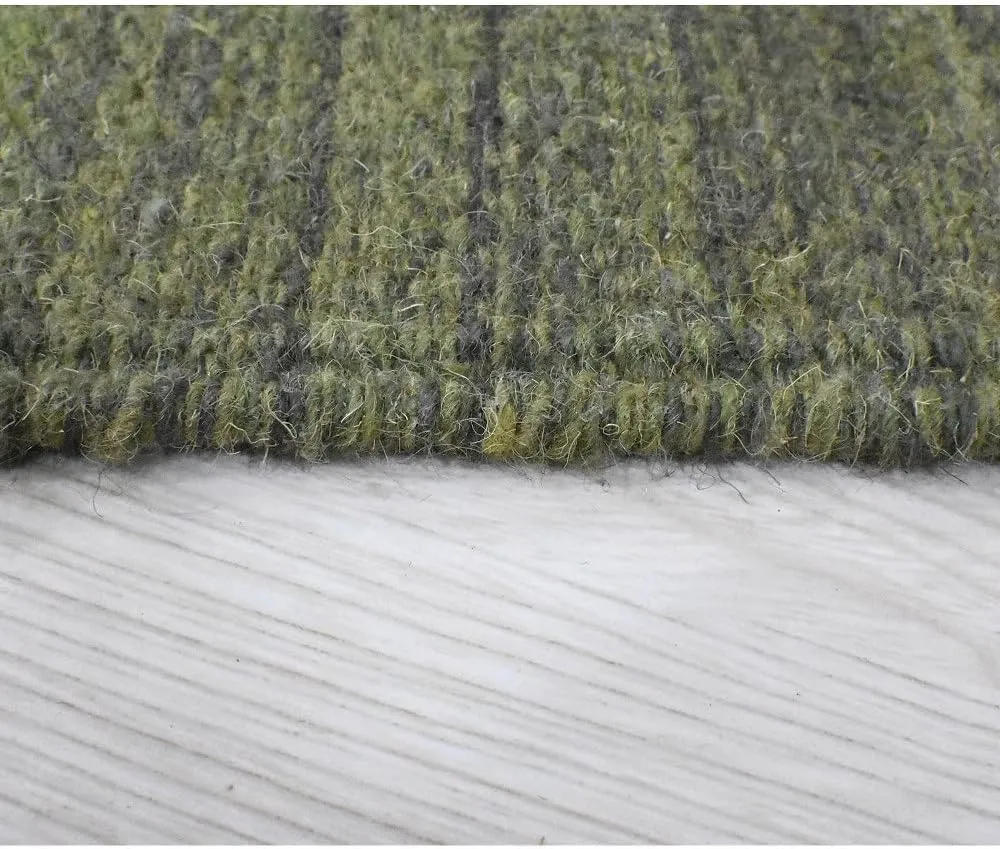 Rugsotic Carpets Hand Woven Flat Weave Kilim Wool ECO-Friendly Area Rugs - 8'x8', Square Shape, Olive Color, Solid Plain Design, Low Pile Handmade Area Rugs for Living Room, Bed Room (D00111)