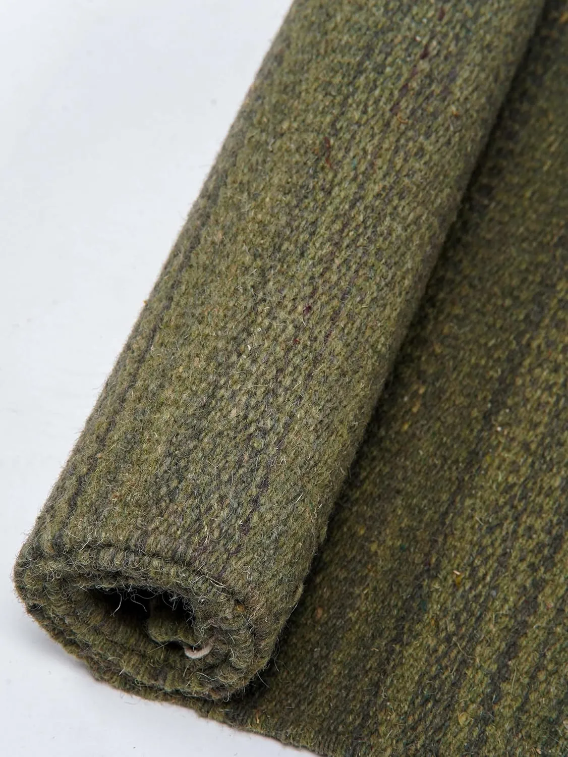 Rugsotic Carpets Hand Woven Flat Weave Kilim Wool ECO-Friendly Area Rugs - 8'x8', Square Shape, Olive Color, Solid Plain Design, Low Pile Handmade Area Rugs for Living Room, Bed Room (D00111)