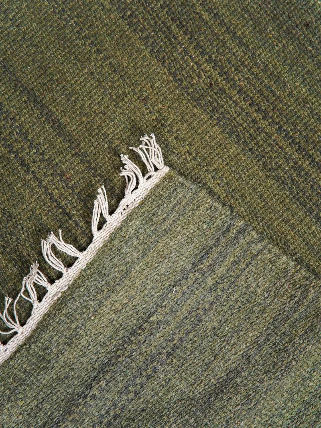 Rugsotic Carpets Hand Woven Flat Weave Kilim Wool ECO-Friendly Area Rugs - 8'x8', Square Shape, Olive Color, Solid Plain Design, Low Pile Handmade Area Rugs for Living Room, Bed Room (D00111)