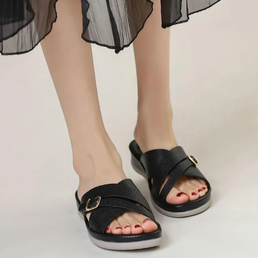 Rungion Summer Wedge Sandals for Women Slip On Dressy Comfortable Slides Sandals Lightweight Non-slip Platform Beach Shoes