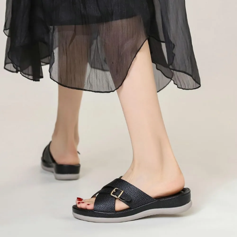 Rungion Summer Wedge Sandals for Women Slip On Dressy Comfortable Slides Sandals Lightweight Non-slip Platform Beach Shoes