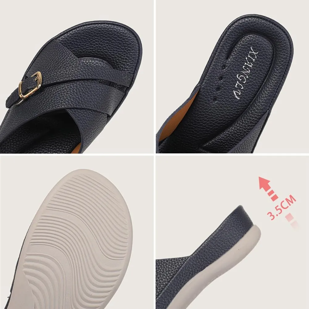 Rungion Summer Wedge Sandals for Women Slip On Dressy Comfortable Slides Sandals Lightweight Non-slip Platform Beach Shoes