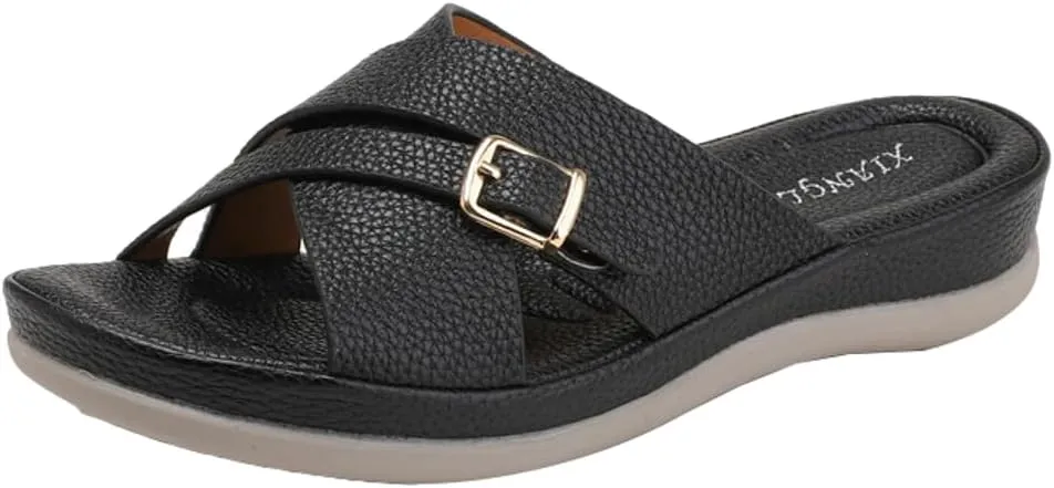 Rungion Summer Wedge Sandals for Women Slip On Dressy Comfortable Slides Sandals Lightweight Non-slip Platform Beach Shoes