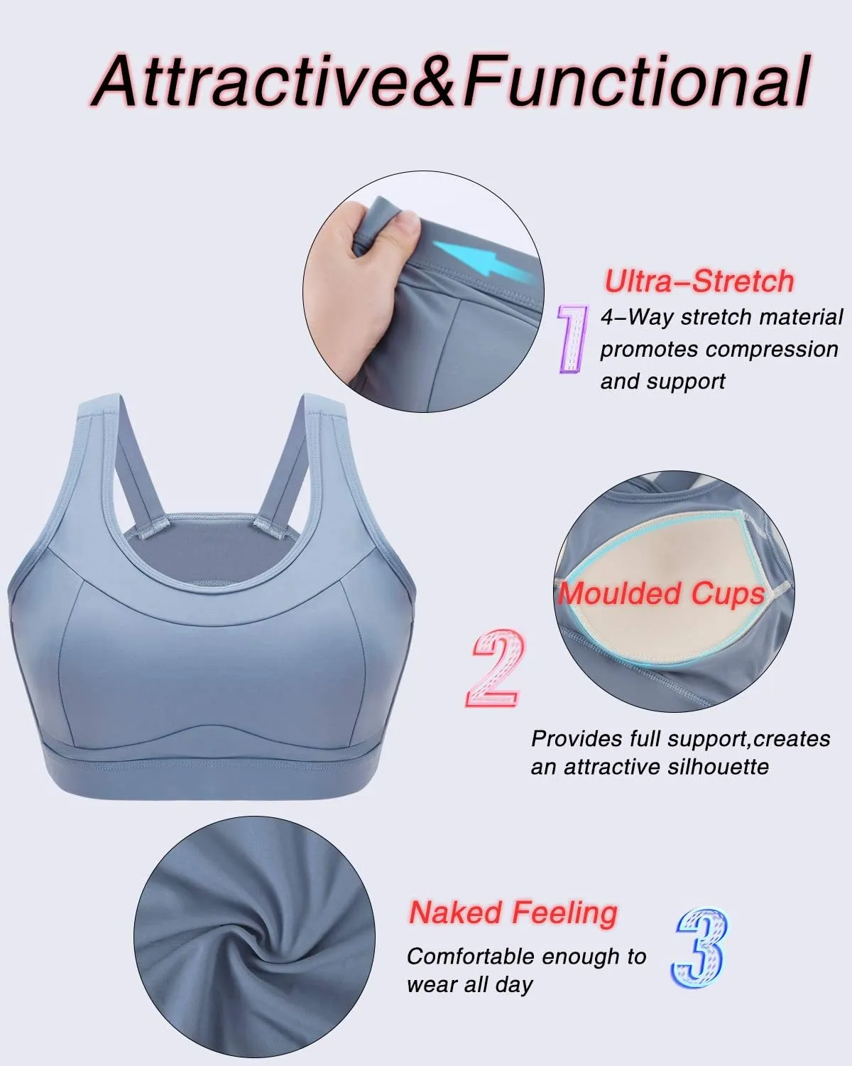 RUNNING GIRL High Impact Sports Bras for Women,Racerback Running Bra Workout Crop Tank Tops Longline Sports Bra Push up