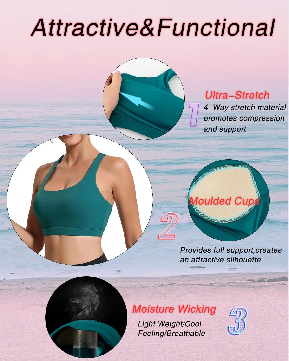 RUNNING GIRL High Impact Sports Bras for Women,Racerback Running Bra Workout Crop Tank Tops Longline Sports Bra Push up