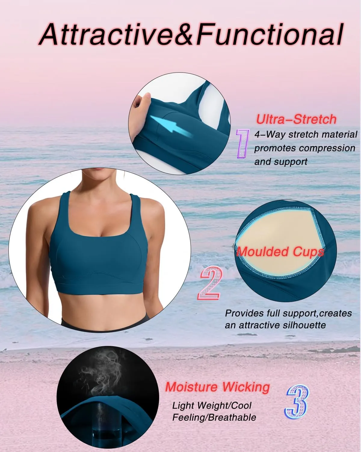 RUNNING GIRL Sports Bras for Women High Support,Racerback High Impact Grey Sports Bra Moulded Cup Workout Bra Push up