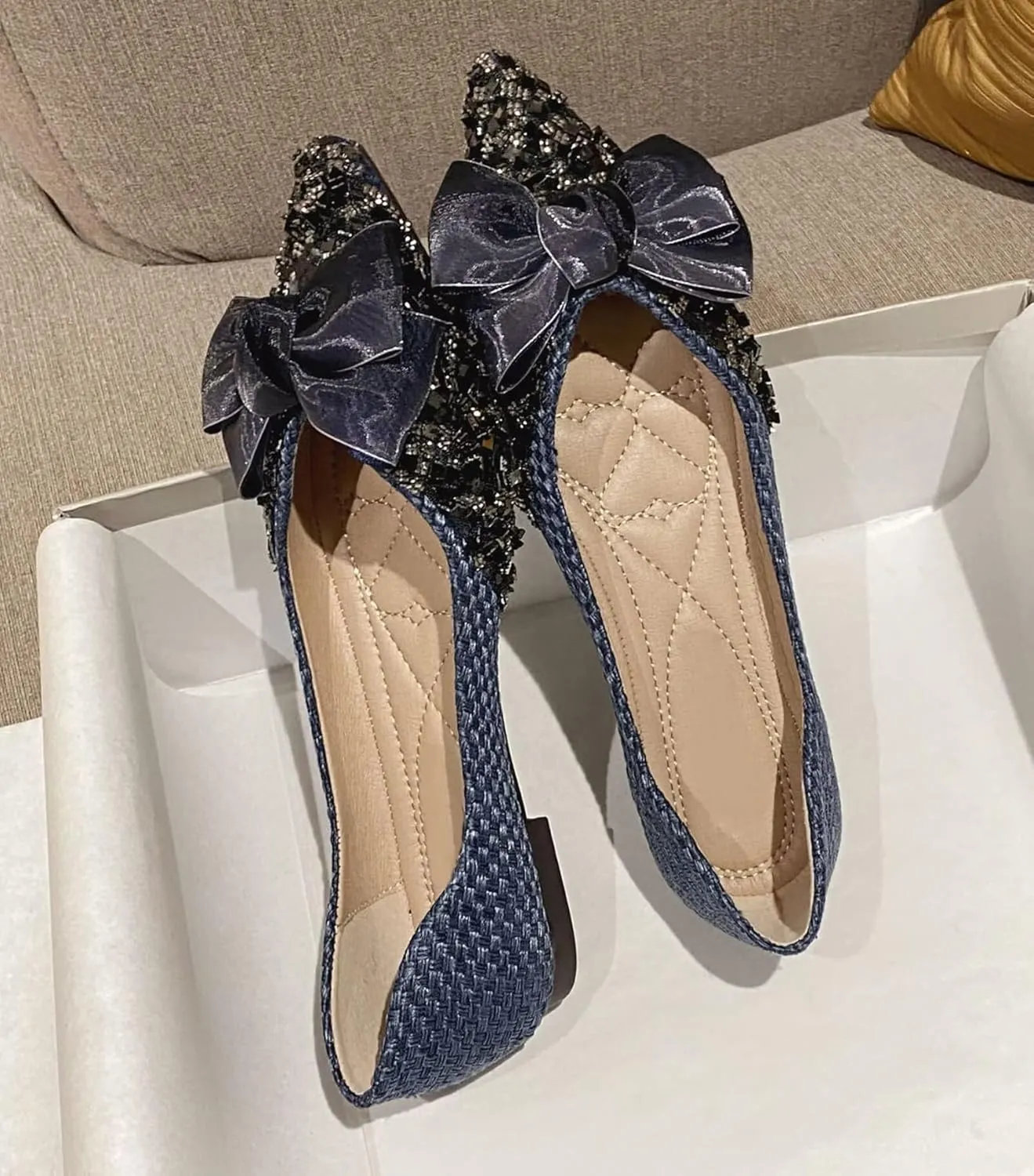 SAILING LU Dressy Shoes for Women Pointed Toe Bowknot Ballet Flats Comfortable Light Weight Slip on Walking Loafers