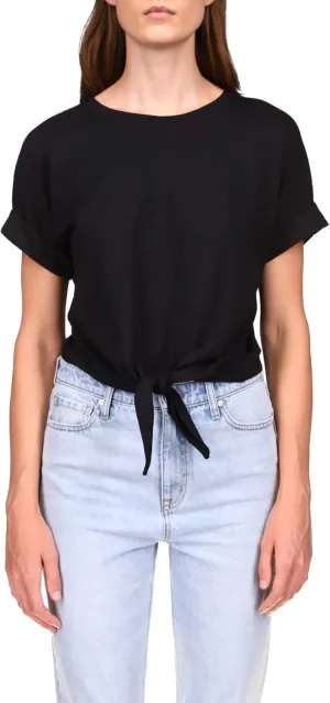 Sanctuary All Day Tie Tee for Women - BCI Cotton-Blend Construction - Short Rolled Sleeves - Crew Neckline