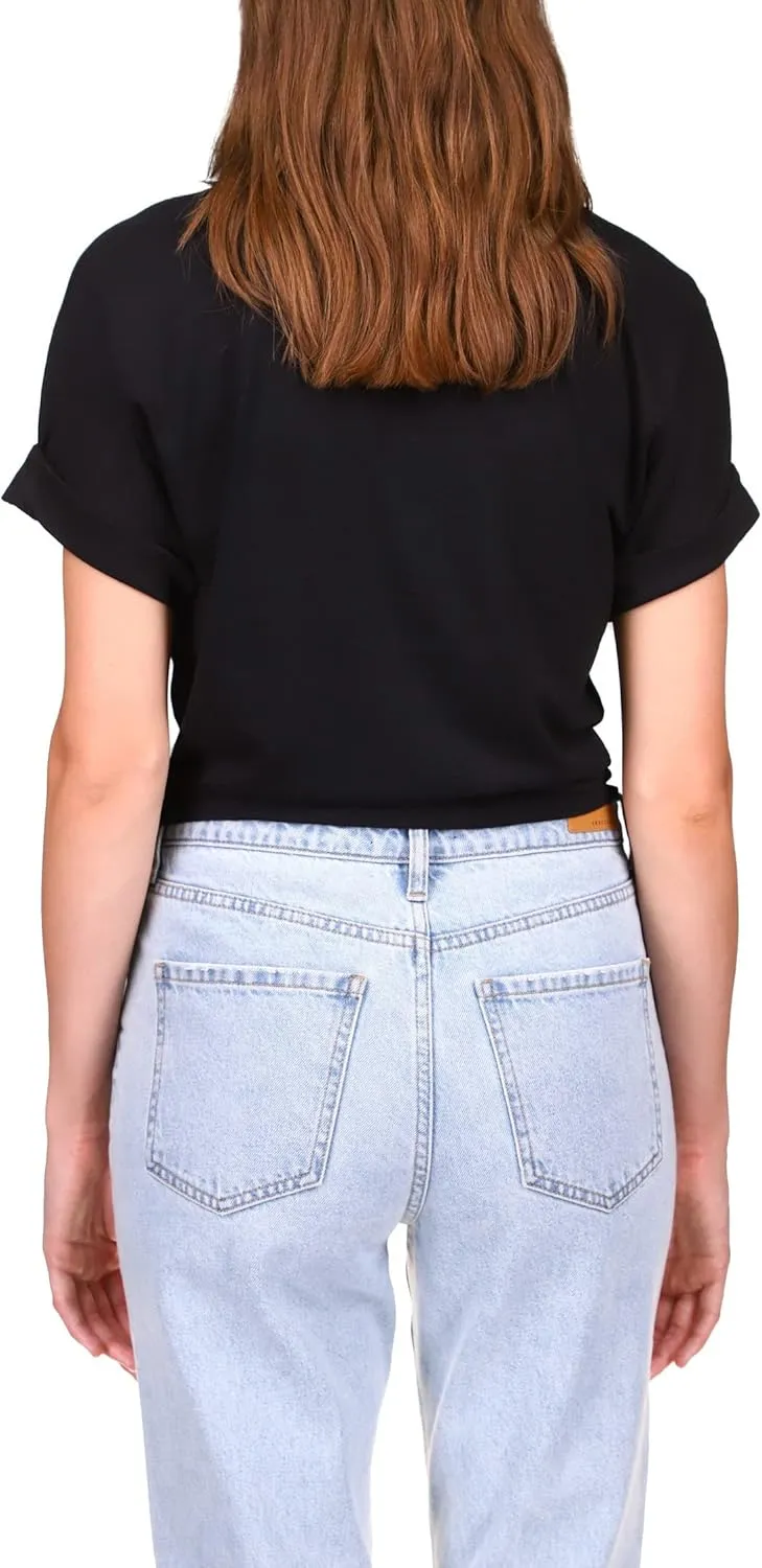 Sanctuary All Day Tie Tee for Women - BCI Cotton-Blend Construction - Short Rolled Sleeves - Crew Neckline