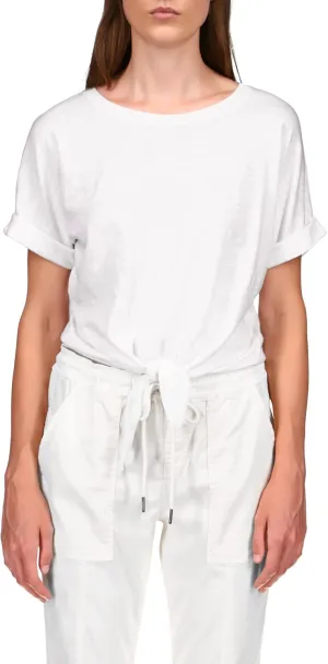 Sanctuary All Day Tie Tee for Women - BCI Cotton-Blend Construction - Short Rolled Sleeves - Crew Neckline