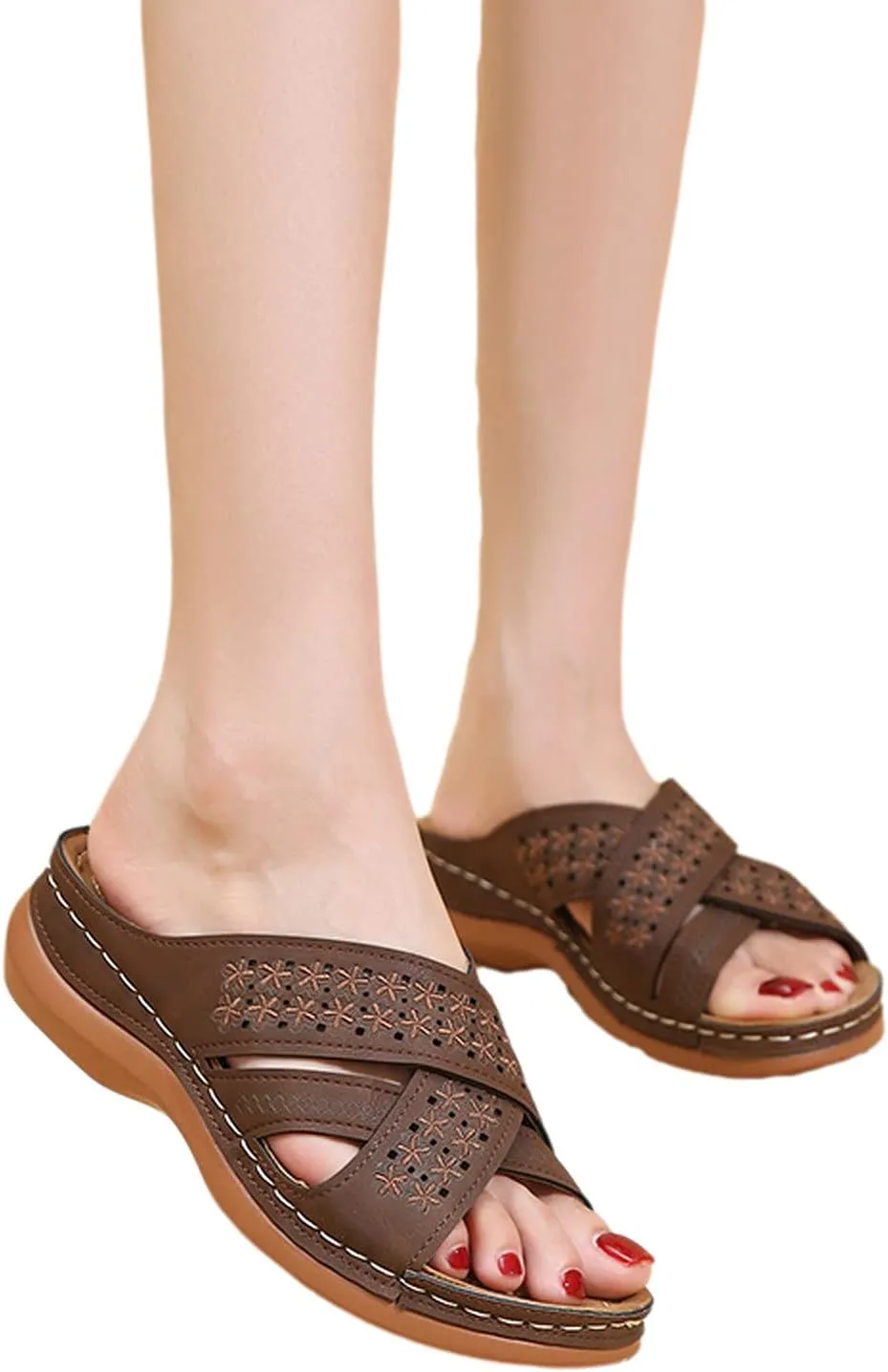 Sandals for Women Casual Summer Solid Color Cross Straps Hollow Out Slope Heel Slipper Fashion Comfortable Wedge Sandals