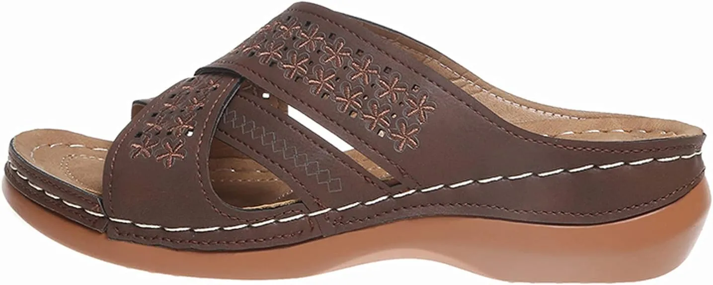 Sandals for Women Casual Summer Solid Color Cross Straps Hollow Out Slope Heel Slipper Fashion Comfortable Wedge Sandals