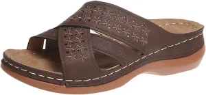 Sandals for Women Casual Summer Solid Color Cross Straps Hollow Out Slope Heel Slipper Fashion Comfortable Wedge Sandals
