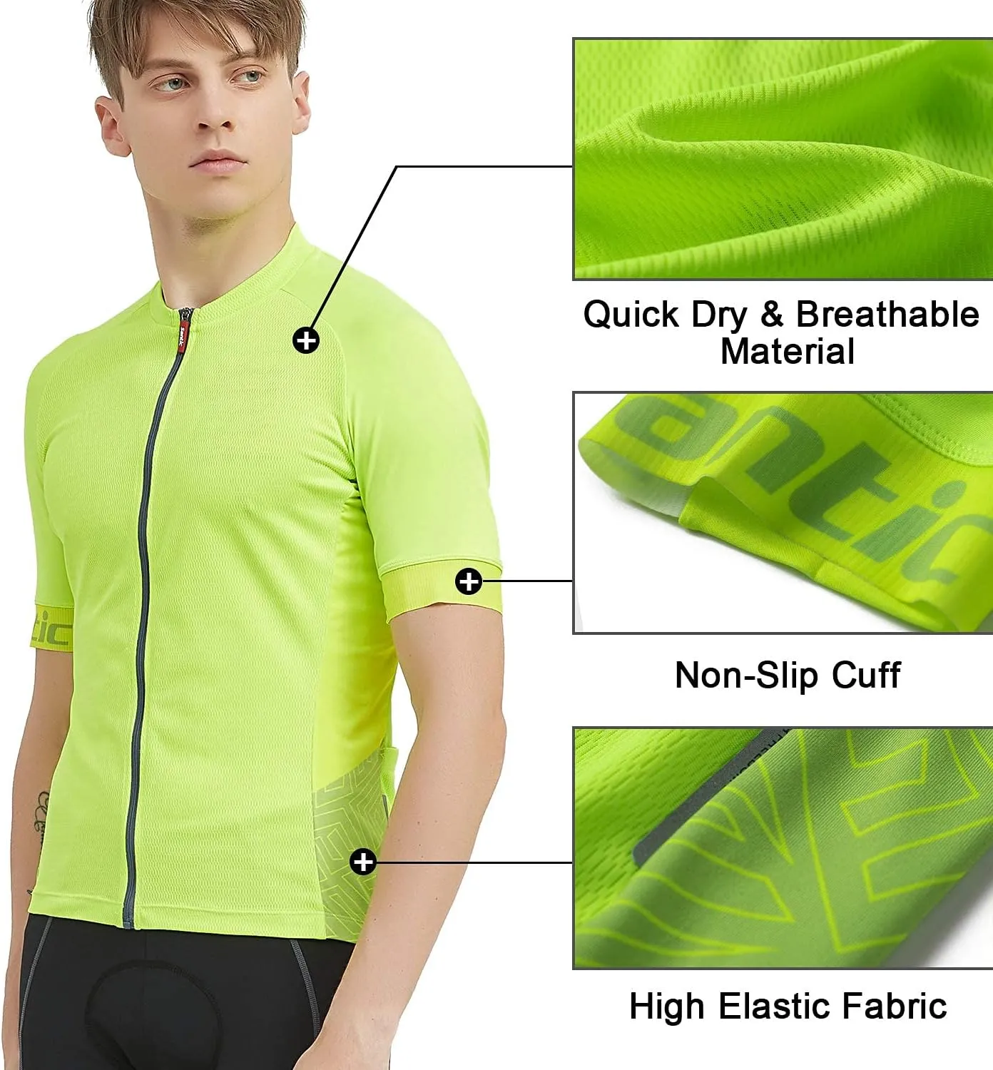 Santic Men’s Cycling Jersey Short Sleeve Bike Shirts for Men Bicycle Jacket with Pockets Breathable & Quick Dry Yorkson