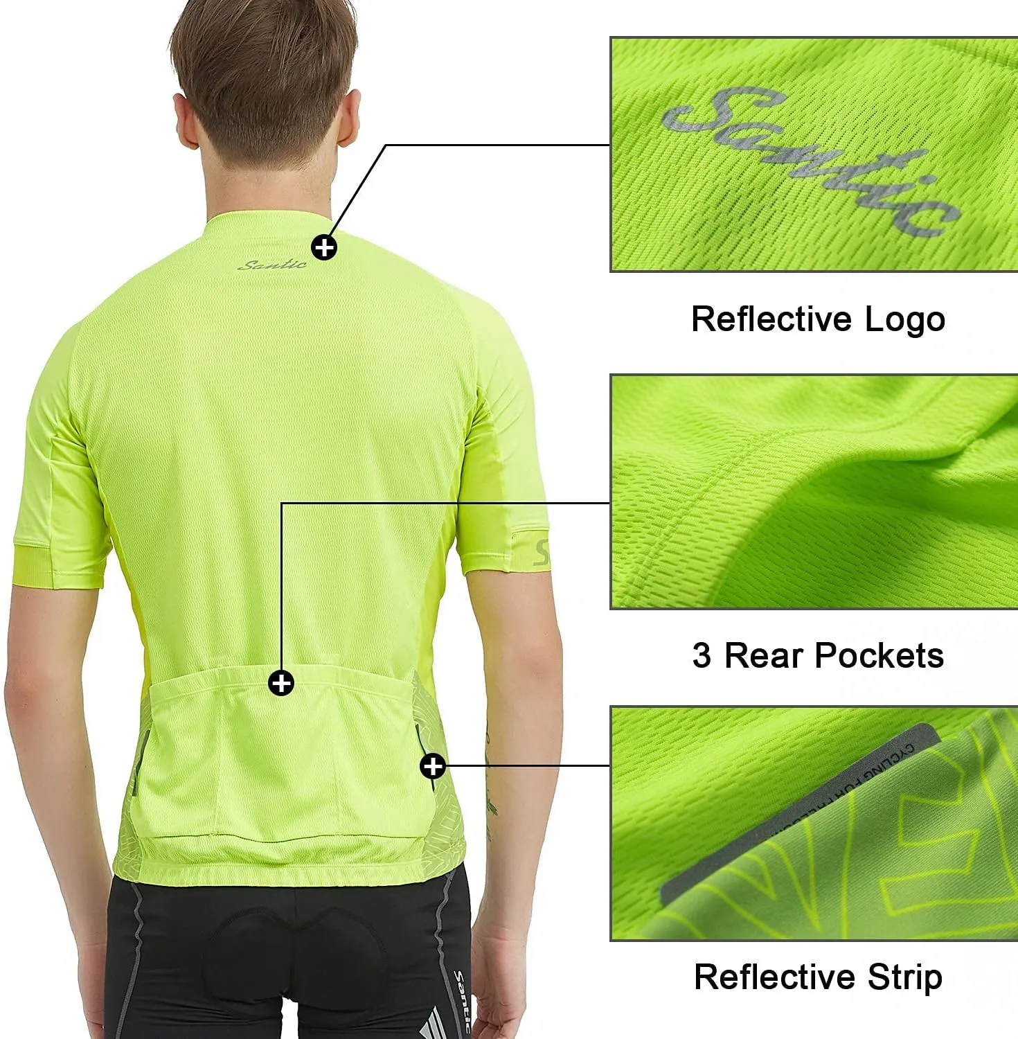 Santic Men’s Cycling Jersey Short Sleeve Bike Shirts for Men Bicycle Jacket with Pockets Breathable & Quick Dry Yorkson