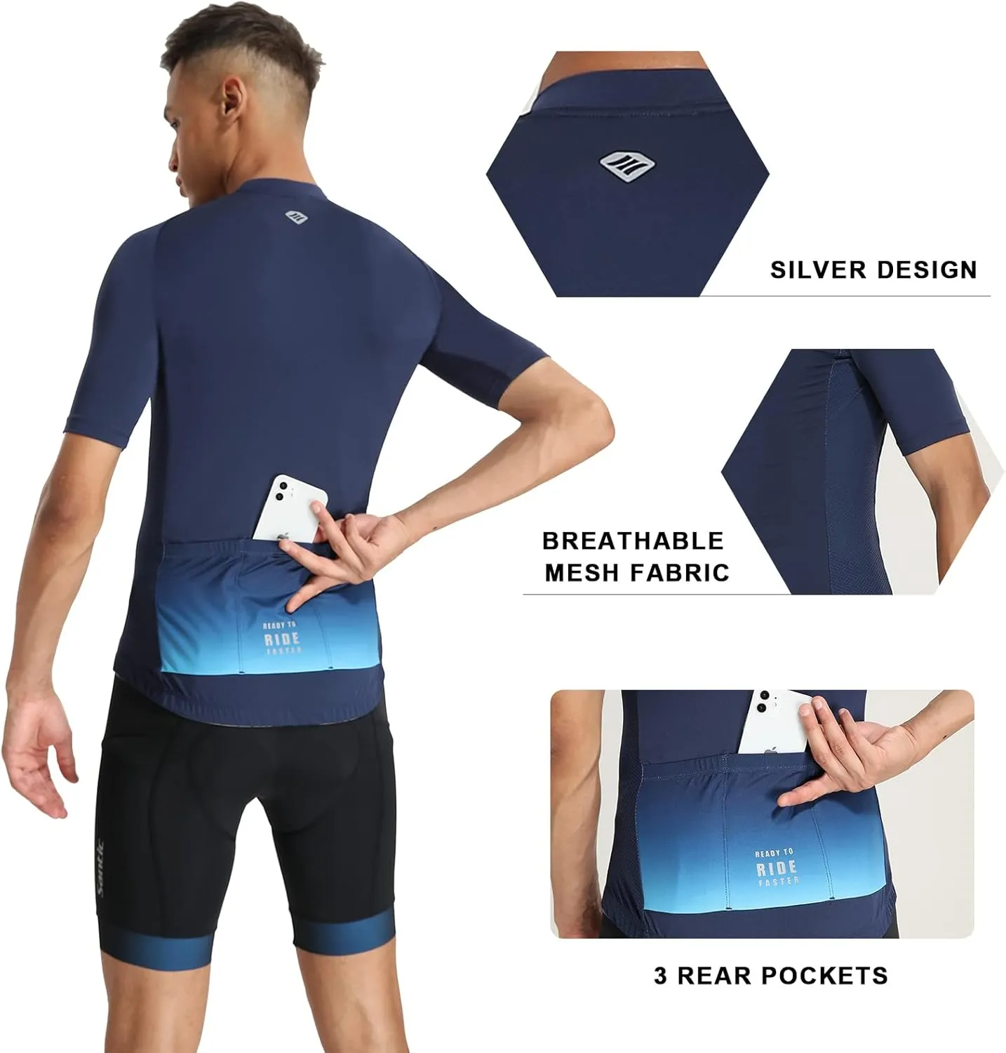 Santic Men’s Cycling Jersey Short Sleeve Bike Shirts for Men Bicycle Jacket with Pockets Breathable & Quick Dry Yorkson