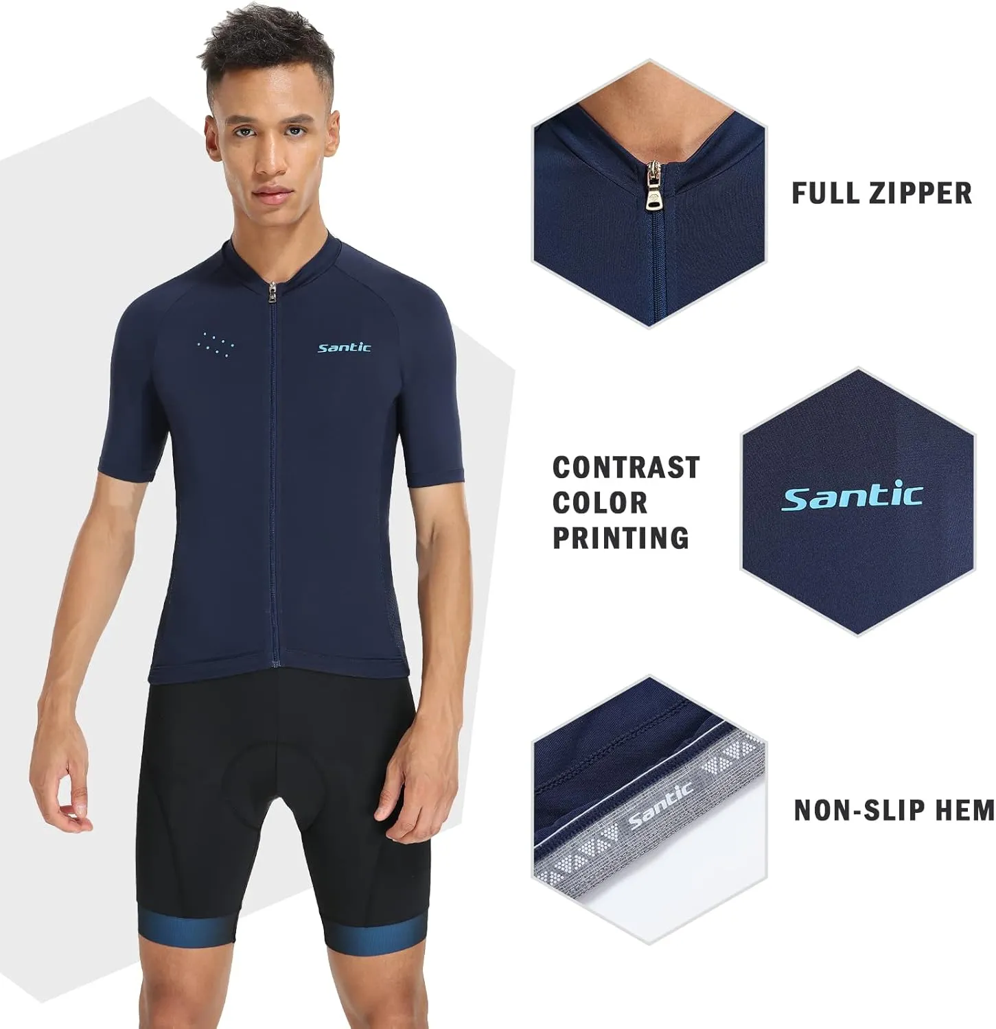 Santic Men’s Cycling Jersey Short Sleeve Bike Shirts for Men Bicycle Jacket with Pockets Breathable & Quick Dry Yorkson